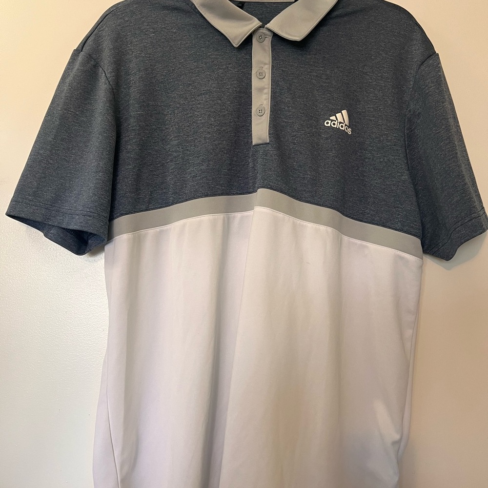 adidas Men’s Dark Gray and White Colorblock golf Polo